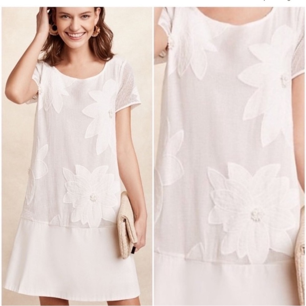 Anthropologie Maeve Orchard Beach Ivory White Floral Dress